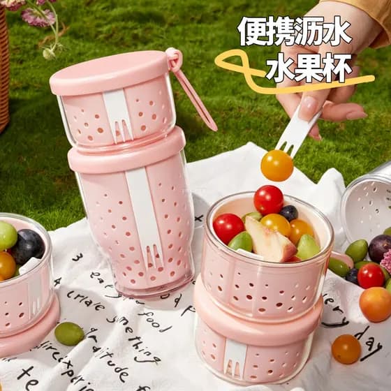 Estudantes do ensino fundamental frutas Bento caixa meninas copo de aveia com tampa e colher selado portátil Take-Out ca