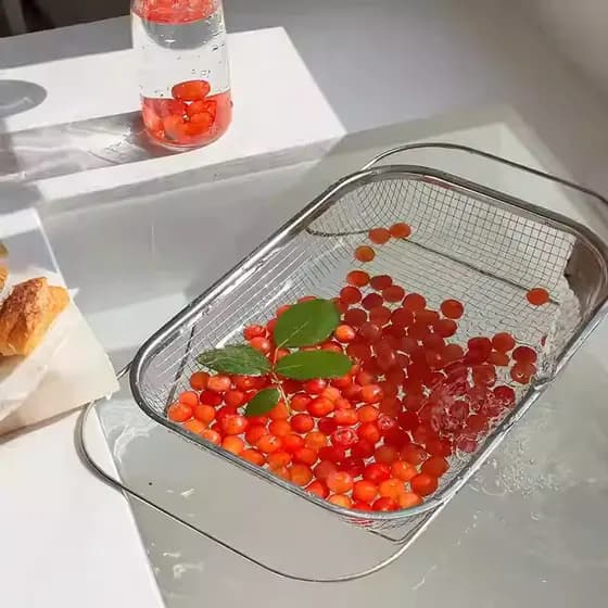 Cesta de drenagem retangular de aço inoxidável, lavatório de vegetais, lavagem de frutas, vegetais, pia de cozinha, filt