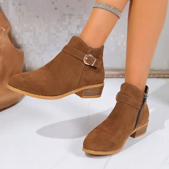 2025 outono novo estilo feminino botas curtas salto grosso Casual zíper Martin botas com saia botas femininas