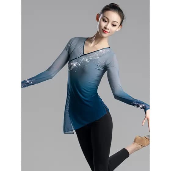 Dança clássica rima gaze roupas arte arqueológica dança roupas gradiente manga comprida diamante Net roupas corpo rima p