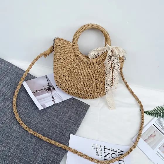 Bolsa feminina 2025 novo estilo verão saco de palha pequeno fresco Cross-corpo tecido saco férias praia bolsa pequena