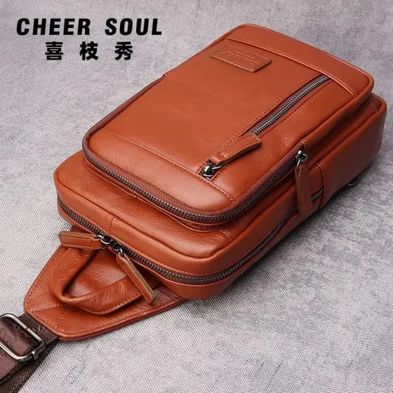 Xizhixiu novo estilo bolsa de peito de grande capacidade mochila de peito masculina de couro genuíno bolsa transversal p