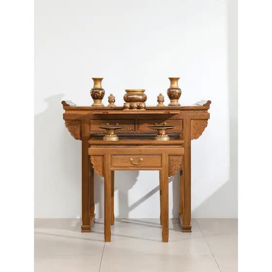 Mesa de oferta de madeira com asa de frango Novo estilo chinês Mesa de Buda de madeira maciça Caixa de incenso Mesa de o