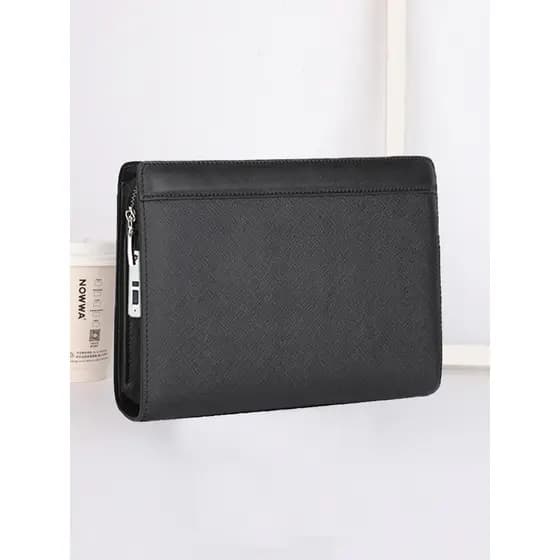 Embreagem masculina de couro genuíno novo estilo impressão digital desbloquear embreagem grande capacidade grão cruz emb