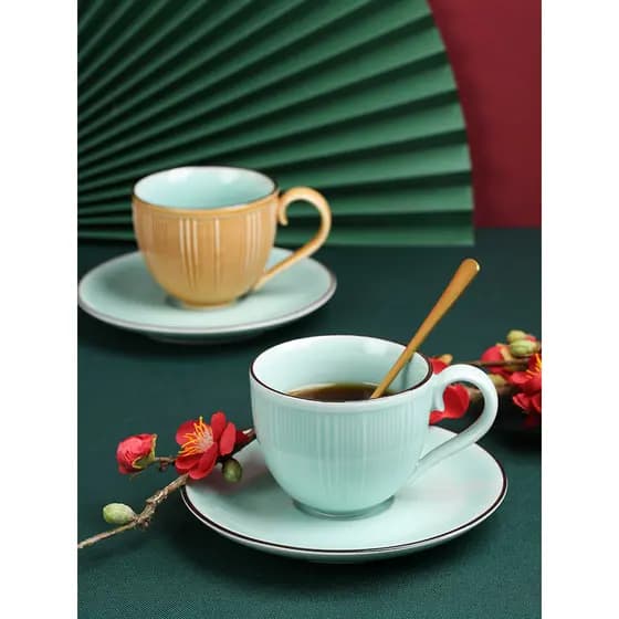 Conjunto de xícara de café doméstico europeu luxo Celadon cerâmica copo de água único criativo esmalte Design caixa de p