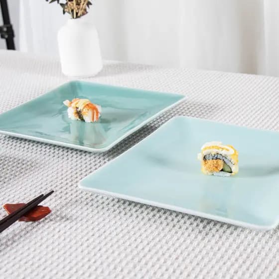 Celadon prato de cerâmica doméstico, prato quadrado para lanche, cozinha traseira, prato frio, Hotel, osso, prato de fru