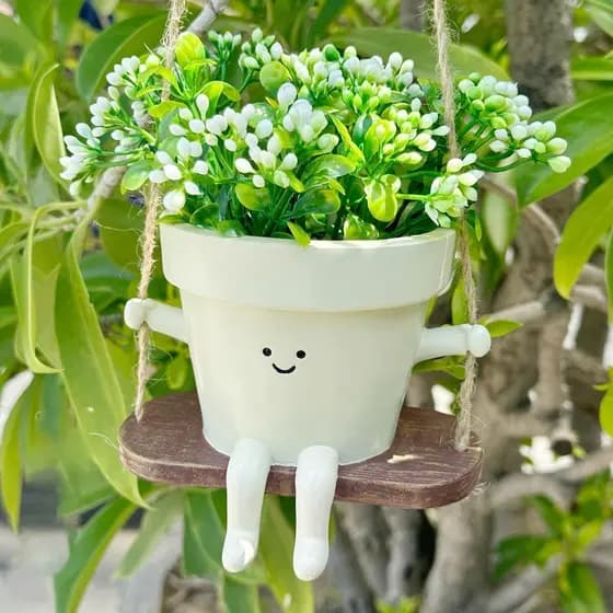 Vaso de Plantas com Rosto Sorridente Balançante - Vasos Suspensos para Flores, para Uso Interno e Externo, Vasos de Plan