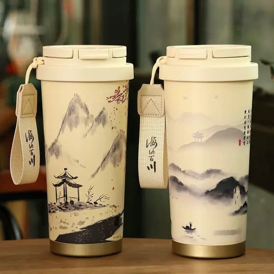Copo térmico 2024 estilo chinês estilo chinês 316 separação palha de aço inoxidável alto valor portátil novo estilo copo