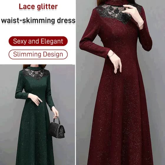 【Elegância Refinada】X22011001EC Vestido Longo de Renda com Cintura Ajustada/Vestido Feminino/Moda Feminina