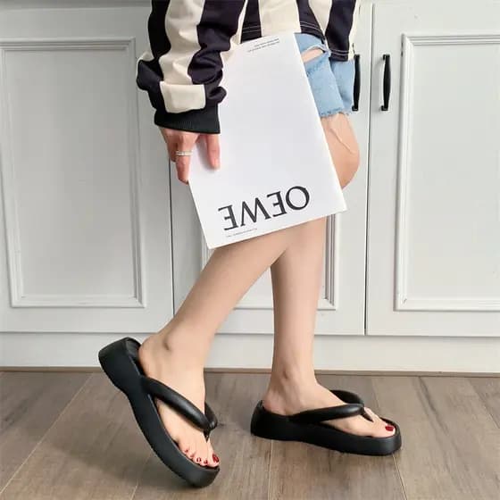 Verão aumentado cem grosso exterior Wear moda grosso Flip-Flops praia novo estilo sola sapatos femininos Material chinel