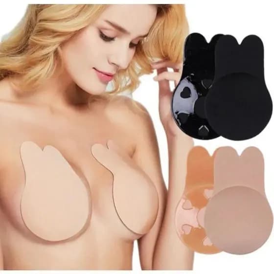 Sutiã Adesivo Levanta Seios Invisível Bojo Auto Adesivo Modelador Silicone Decote Profundo Orelha de Coelho Reutilizável