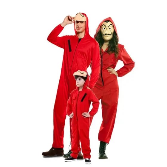 UQUY Fantasia de Macacão Vermelho de La Casa de Papel, Máscara de Plástico Vermelha, Arma de Fogo para Cosplay Infantil
