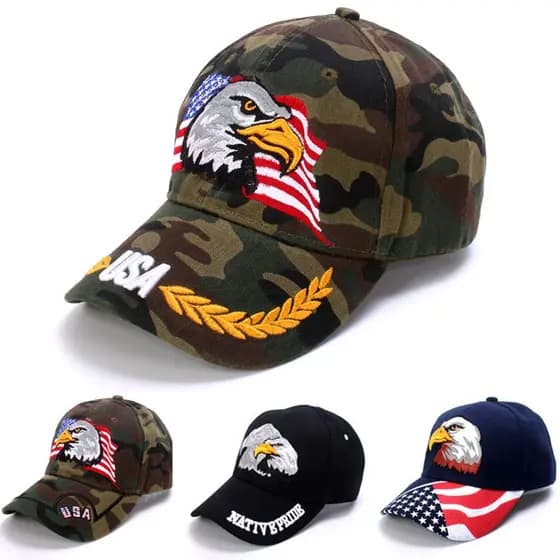 Boné de Beisebol Masculino, Bonés Snapback Animal Farm para Mulheres, Bordado Águia Americana e Bandeira dos EUA, Boné T