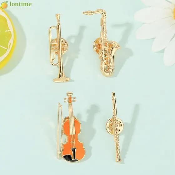 LONTIME 4 Peças De Broches Esmaltados , Alfinetes De Lapela De Liga De Instrumentos Musicais , Saxofone De Clarinete Tro