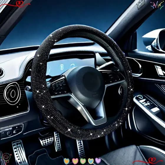 Protetor De Volante Do Carro , Bling Brilhante Interior Antiderrapante Cristal Diamante Capa