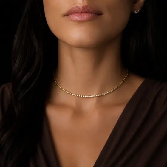 Colar Choker Riviera Feminino Cravejado em Zircônias Premium Banhado a Ouro 18K