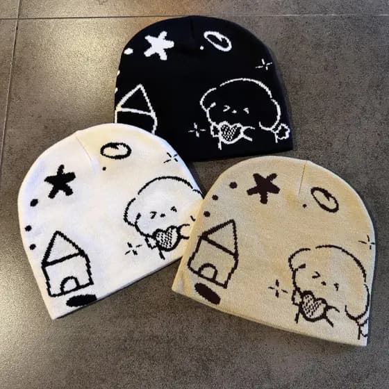 Frete Grátis Gorro Tricotado Com Estampa De Cachorro Estilo Americano Inverno Unissex Chapéu Quente Casual Tamanho Único