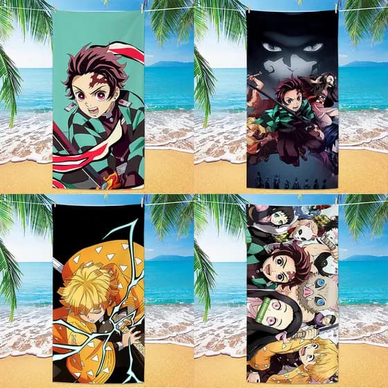 Toalha de praia Demon Slayer Microfibra impressa para crianças desenho animado série Anime toalha de banho de praia