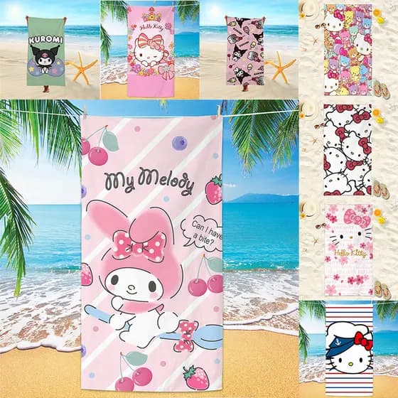 Toalha de praia de microfibra de Anime fofo Sanrio Cartoon Toalha de banho impressa Toalha de secagem rápida absorvente