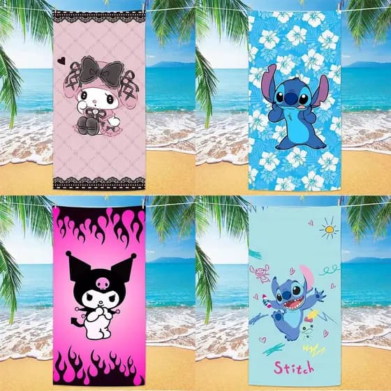 Nova venda quente impresso toalha de banho de praia ponto Kuromi toalha de praia crianças dos desenhos animados pano de