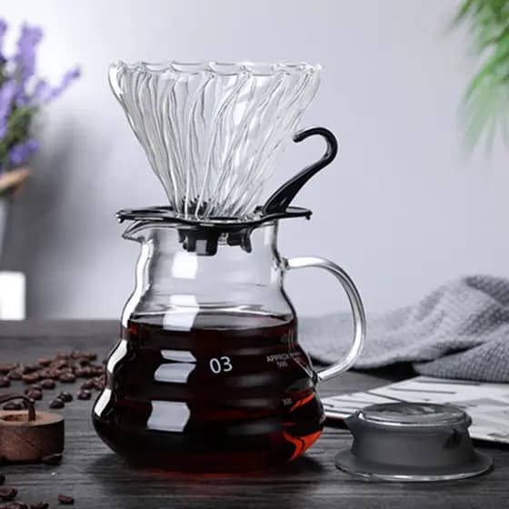 Mão despeje pote filtro funil de vidro cafeteira funil filtro café copo