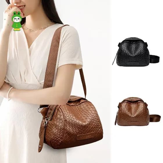 Bolsa De Viagem De Couro PU Tecido Feminino Estilingue/Ombro Texturizado Vários Bolsos Duráveis