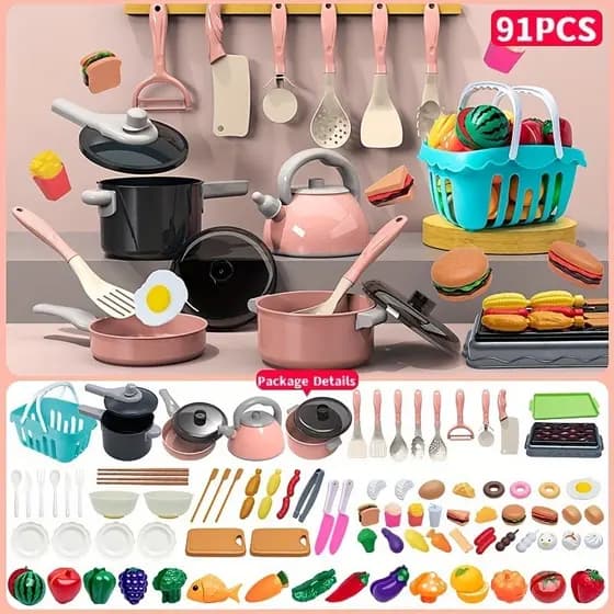 91Pcs/Set Play House Cozinha De Brinquedo Menina Cozinheiro Simulação De