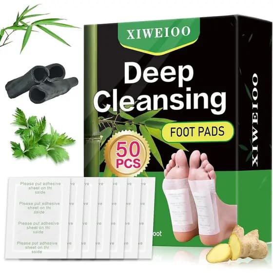 Pacote com 50 Adesivos para os Pés com Gengibre Natural, Óleo de Vinagre de Bambu e Carvão de Bambu, Adesivo para Cuidad