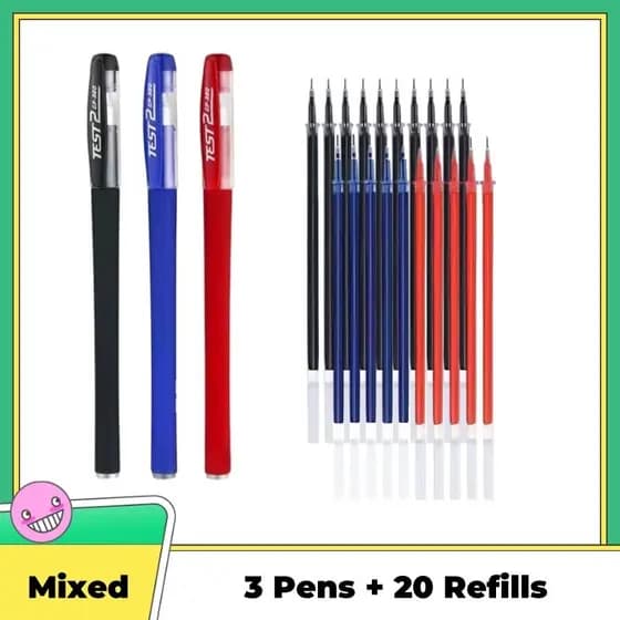 3 Canetas De Gel + 20 Recargas Conjunto 0.5mm Preto Azul Vermelho Tinta Agulha Ponta Ponto Fino Escrita Suave Escola Mat