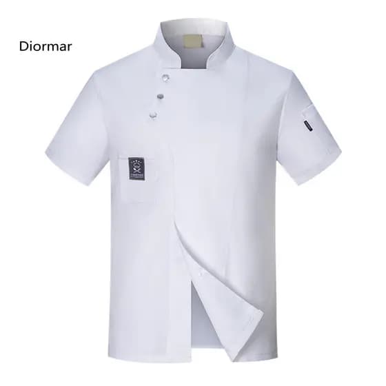 < showpoweram > Top De Chef Manga Curta Cor Sólida Fivela De Bolso Unissex Roupas De Trabalho De Catering Plus Size Pada