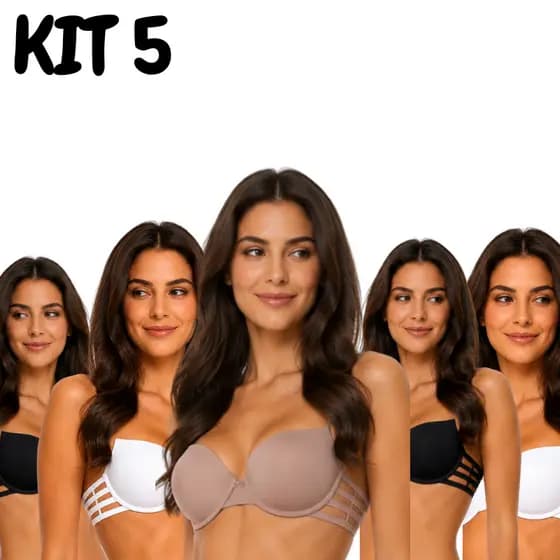 Kit 5 Sutiã Tomara que Caia Sustentação Alta 3 Tiras Confortável Sem Costura