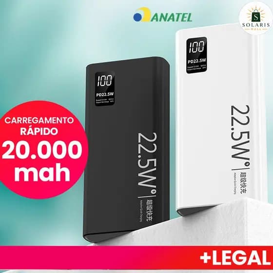 Carregador Portátil Turbo Power Bank 20000mah 22.5W Carregamento Rápido Com Tela Lcd 100% Original