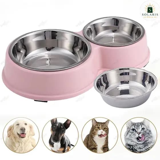 Kit Comedouro e Bebedouro Duplo Inox com Superfície Antiderrapante para Gatos e Cachorros