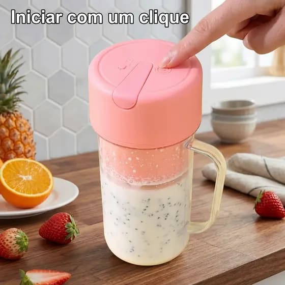 Copo Caneca Liquidificador Mini Juicer Portatil Protecao De Seguranca 6 Laminas Mixer Eletrico Carregador Type C
