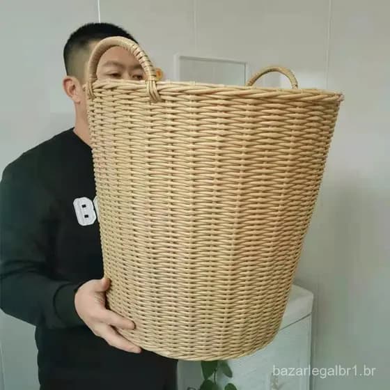 Cesto de roupa suja bege, cesto de armazenamento de roupas, cesto de lavanderia, cesto para roupas, cesto grande de imit