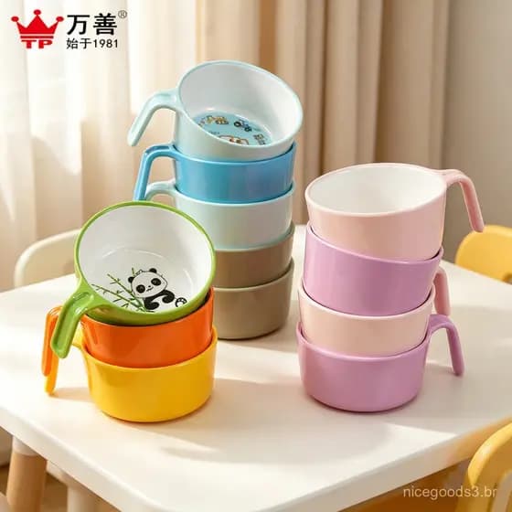 Utensílios de mesa infantis de melamina mais vendidos, tigela com alça de desenho animado, tigela de arroz para uso domé