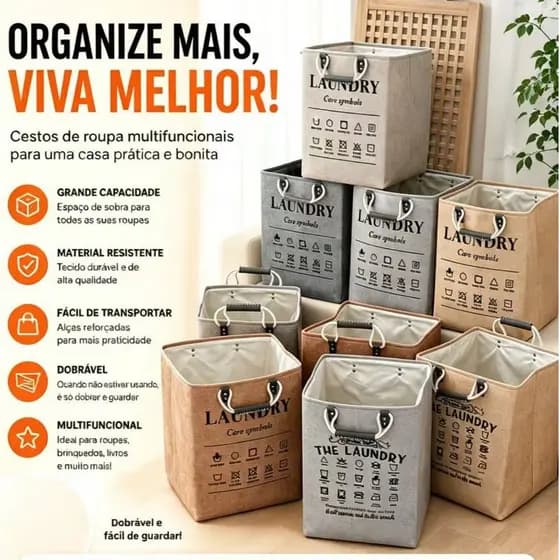 Cesto Organizador de Roupas Laundry Dobrável Prático Multiuso para Roupas