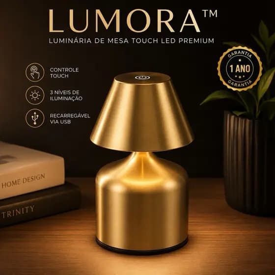 Abajur Luminária de Mesa Touch LED Premium Recarregável USB com 3 Níveis de Iluminação Lumora™ |