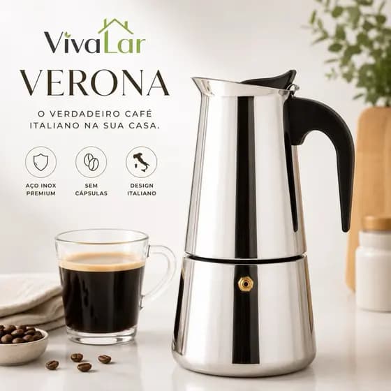 Cafeteira Italiana VivaLar Verona em Aço Inox | Moka Premium para Café Encorpado | Sem Cápsulas | Design Elegante