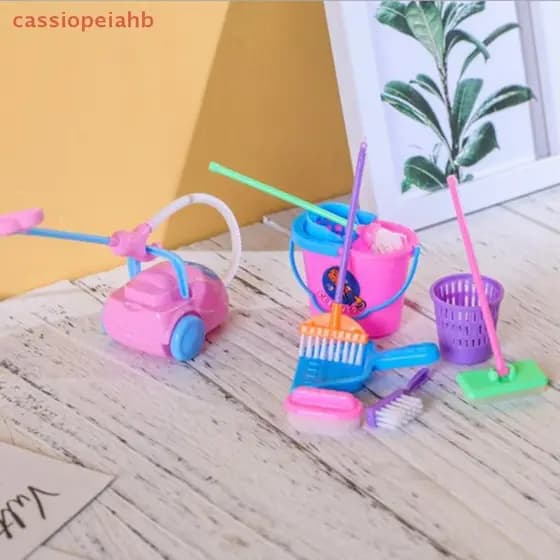 (cassiopeiahb) 9 Peças Mini Esfregão Vassoura Brinquedos Kit De Ferramentas De Limpeza Casa De Boneca Limpos