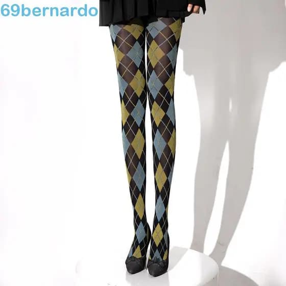 Meias De Seda BERNARDO , Meia-Calça Xadrez Estilo Japonês Retrô , Altas Respiráveis De Alta Elasticidade Na Coxa