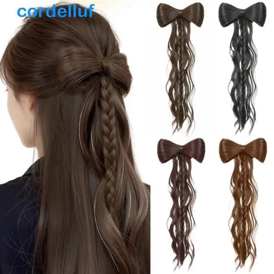 CORDELLUF Grampo De Cabelo Encaracolado Coque , Peruca De Cabeça De Bola De Penas De Frango Rabo De Cavalo Com Laço , Ha