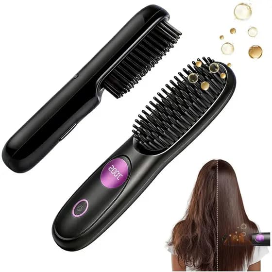 Escova Alisadora GoBrushPro, Alisador Sem Fio, Escova Térmica para Alisamento de Cabelo Feminino, 3 Níveis de Temperatur