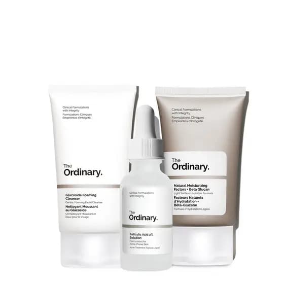 TheOrdinaryTheAcneSet, Regime de 3 Passos com Limpador com Glucosídeos, Solução de Ácido Salicílico 2% e Fatores Hidrata