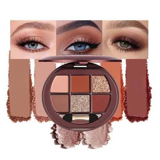 Paleta de Sombras para Olhos com 6 Cores Brilhantes e Matte, Tons Neutros Nude com Brilho Diamante, Maquiagem para Olhos