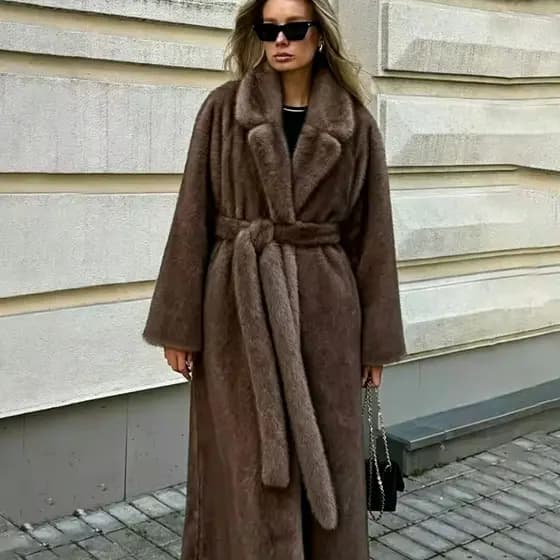 Jaqueta de pele sintética de vison feminina estilo Extra longo