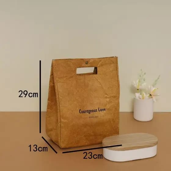 Bolsa Térmica Portátil de Alumínio para Almoço, para Trabalhadores de Escritório, Bolsa de Papel Kraft Lavável, Bolsa de