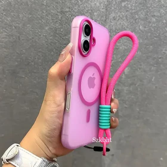 Capa Magnética Luxuosa De Silicone Fosco À Prova De Choque Para iPhone 16e 15 14 13 12 Pro Max Traseira Macia Com Cordão