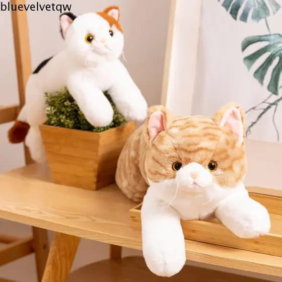 BLUEVELVETQW Simulação Gato De Pelúcia , Design Realista Material Macio Imitação Deitado Brinquedos