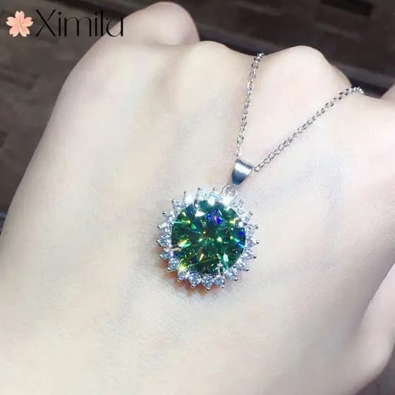 ❤ Original 3 quilates azul-verde Moissanite pingente feminino jóias moda clavícula corrente